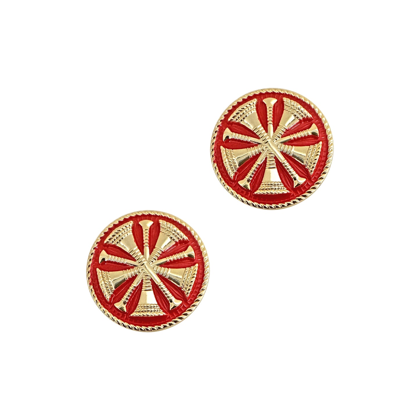 Sta-Brite® Chief 5 Bugles 2 Post Red With Gold 15/16" (pair) - Sta-Brite Insignia Inc.