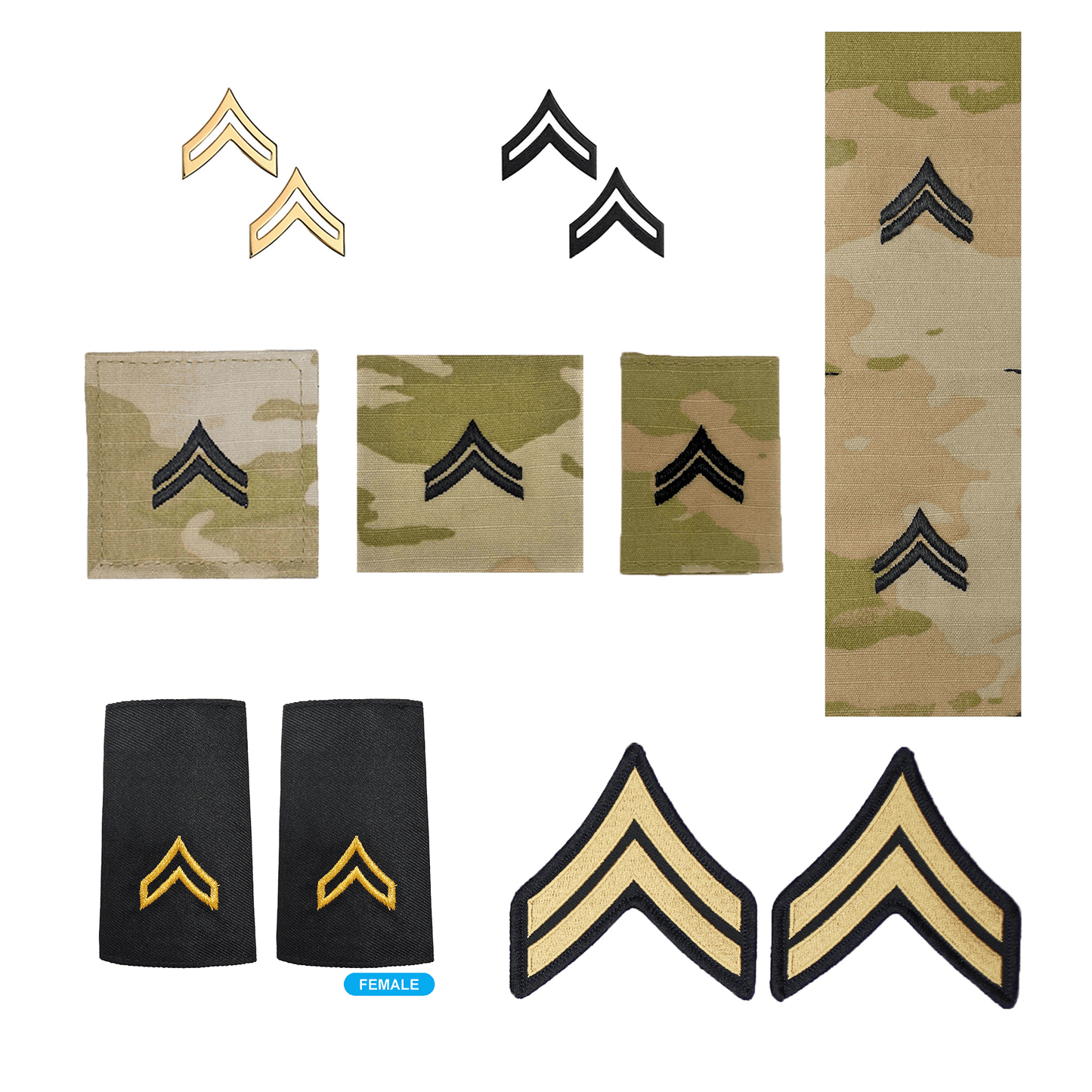 U.S. Army (E4) Corporal Rank Bundle (Female) - Sta-Brite Insignia Inc.