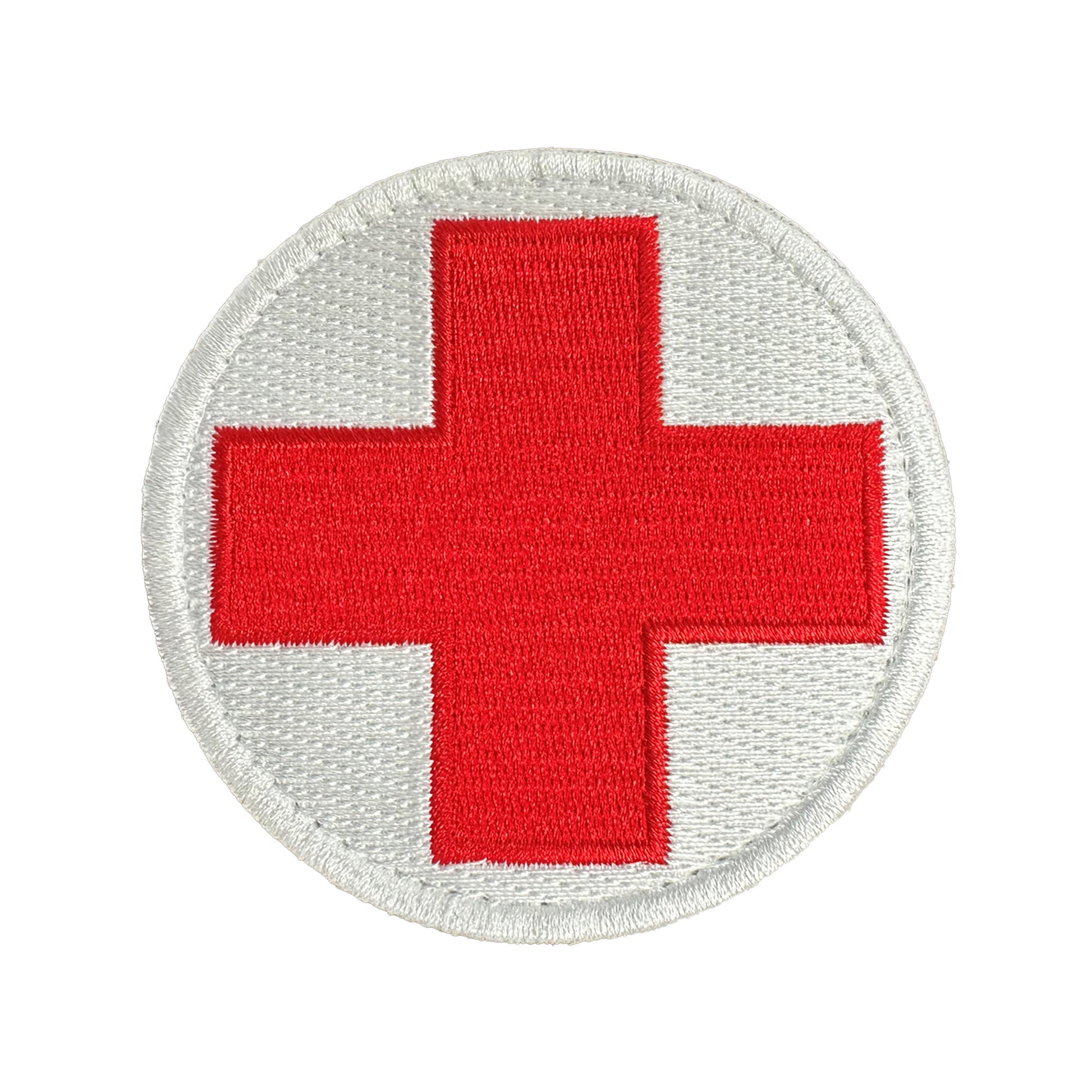 Red Cross Patch Fully Embroidered On White Background (3 inch) With Hook Fastener (each) - Sta-Brite Insignia Inc.