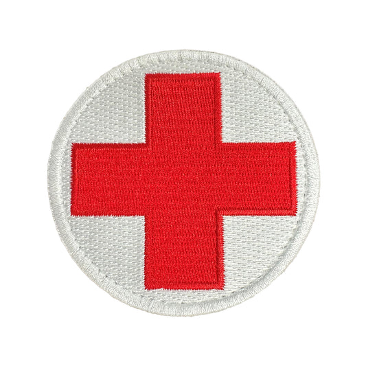 Red Cross Patch Fully Embroidered On White Background (3 inch) With Hook Fastener (each) - Sta-Brite Insignia Inc.
