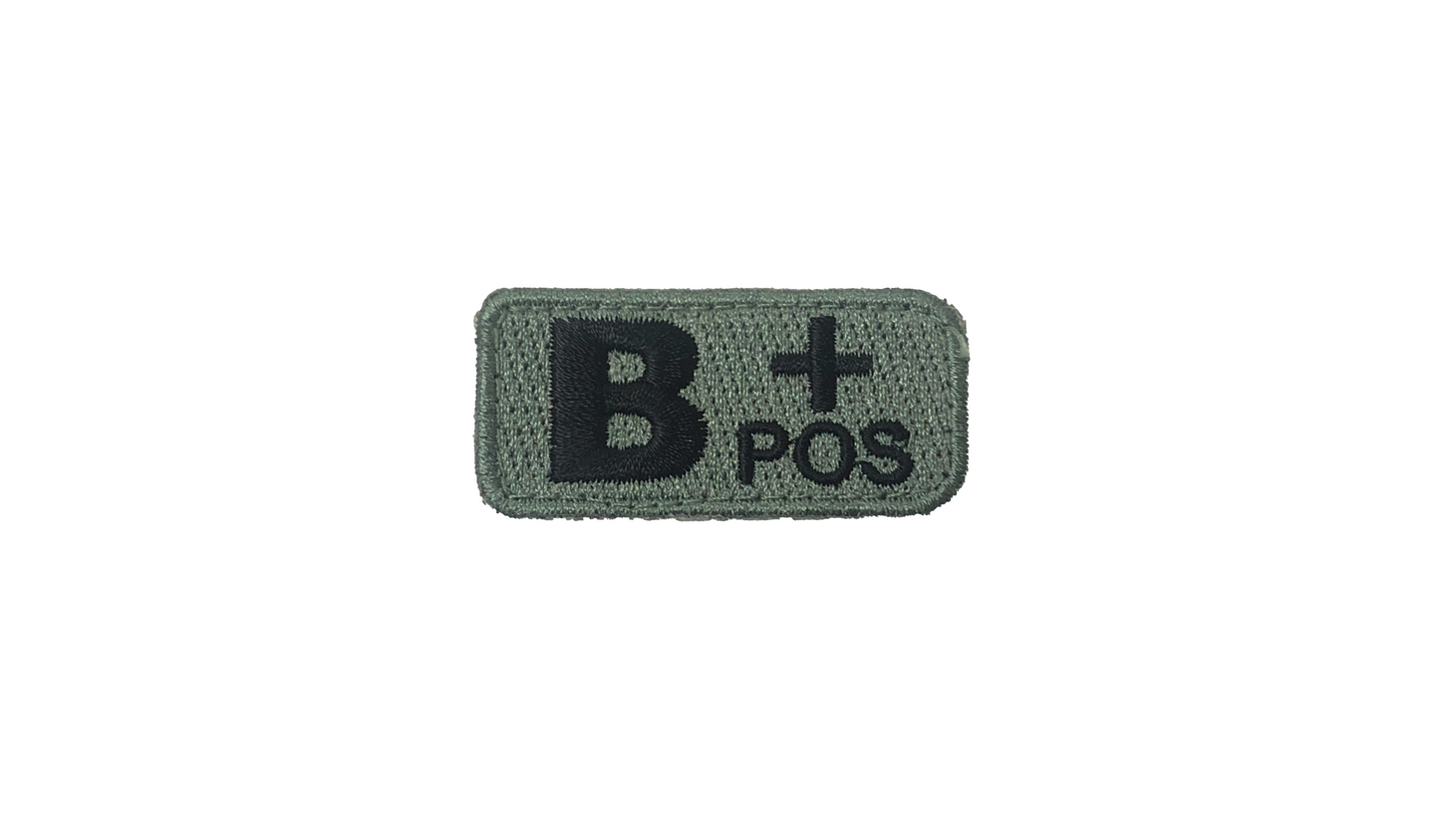 B+ Blood Type Patch Foliage Green with Black Letters W/ Hook Fastener - Sta-Brite Insignia Inc.