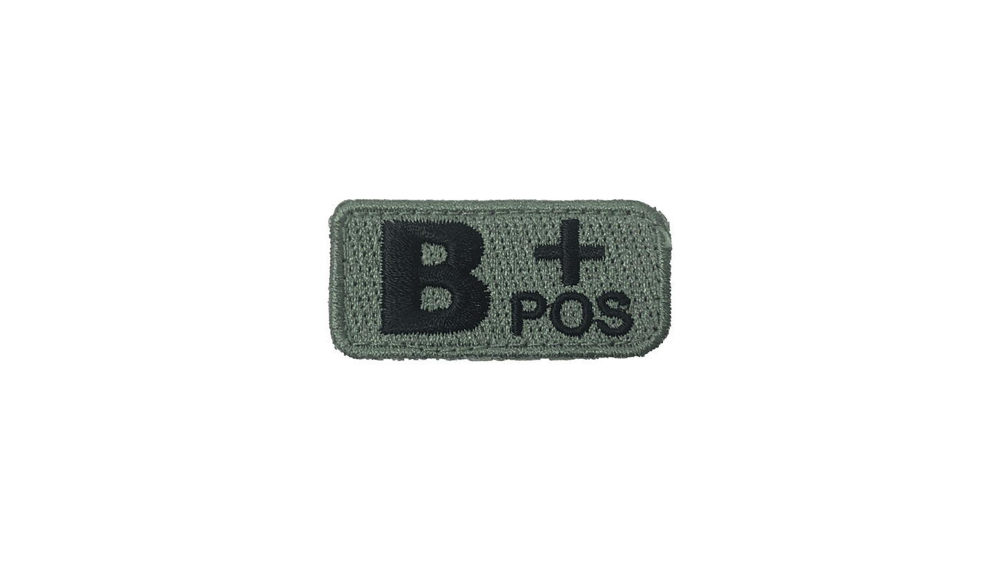 B+ Blood Type Patch Foliage Green with Black Letters W/ Hook Fastener - Sta-Brite Insignia Inc.