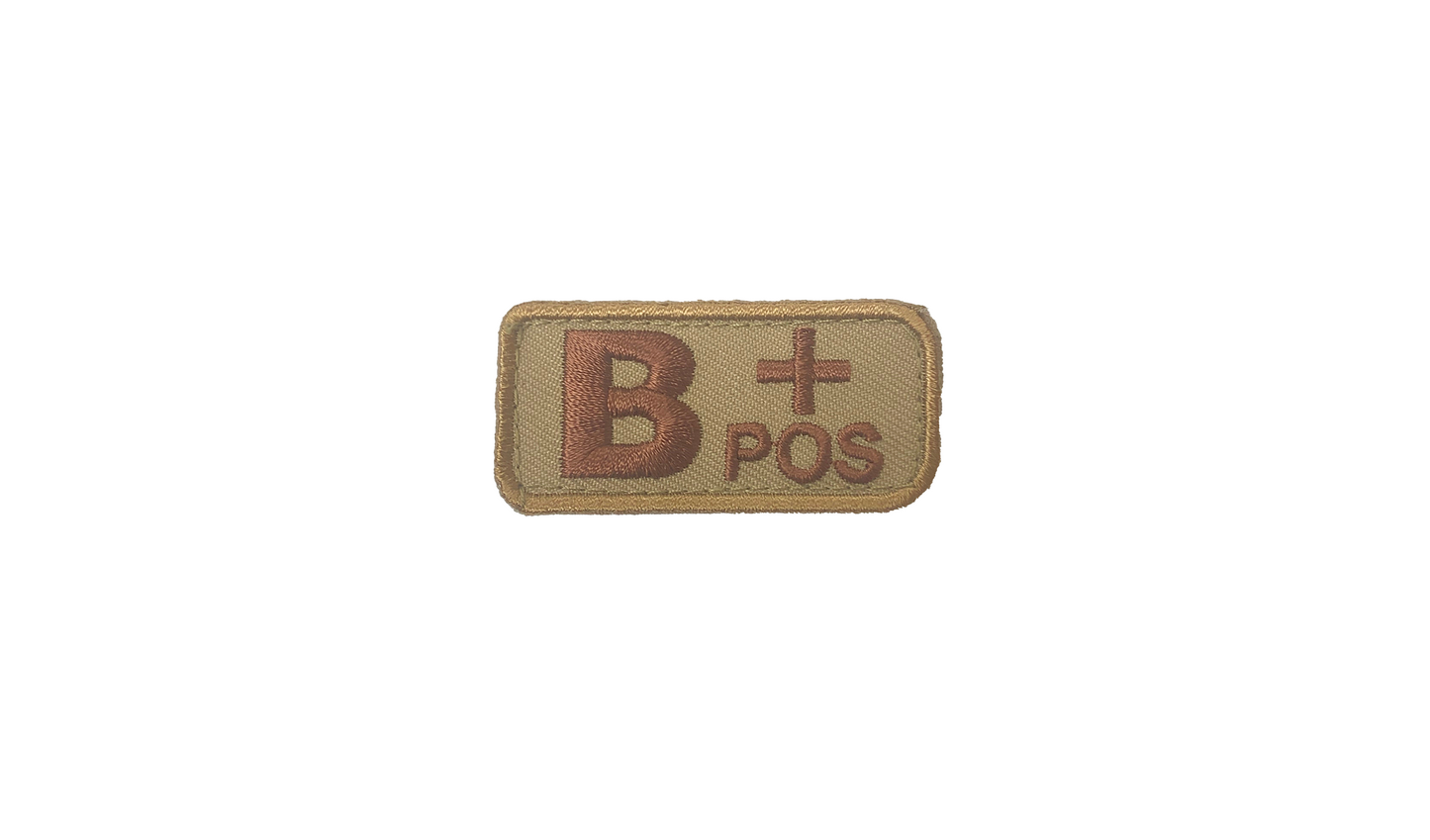 B+ Blood Type Patch Desert W/ Brown Letters W/ Hook Fastener - Sta-Brite Insignia Inc.