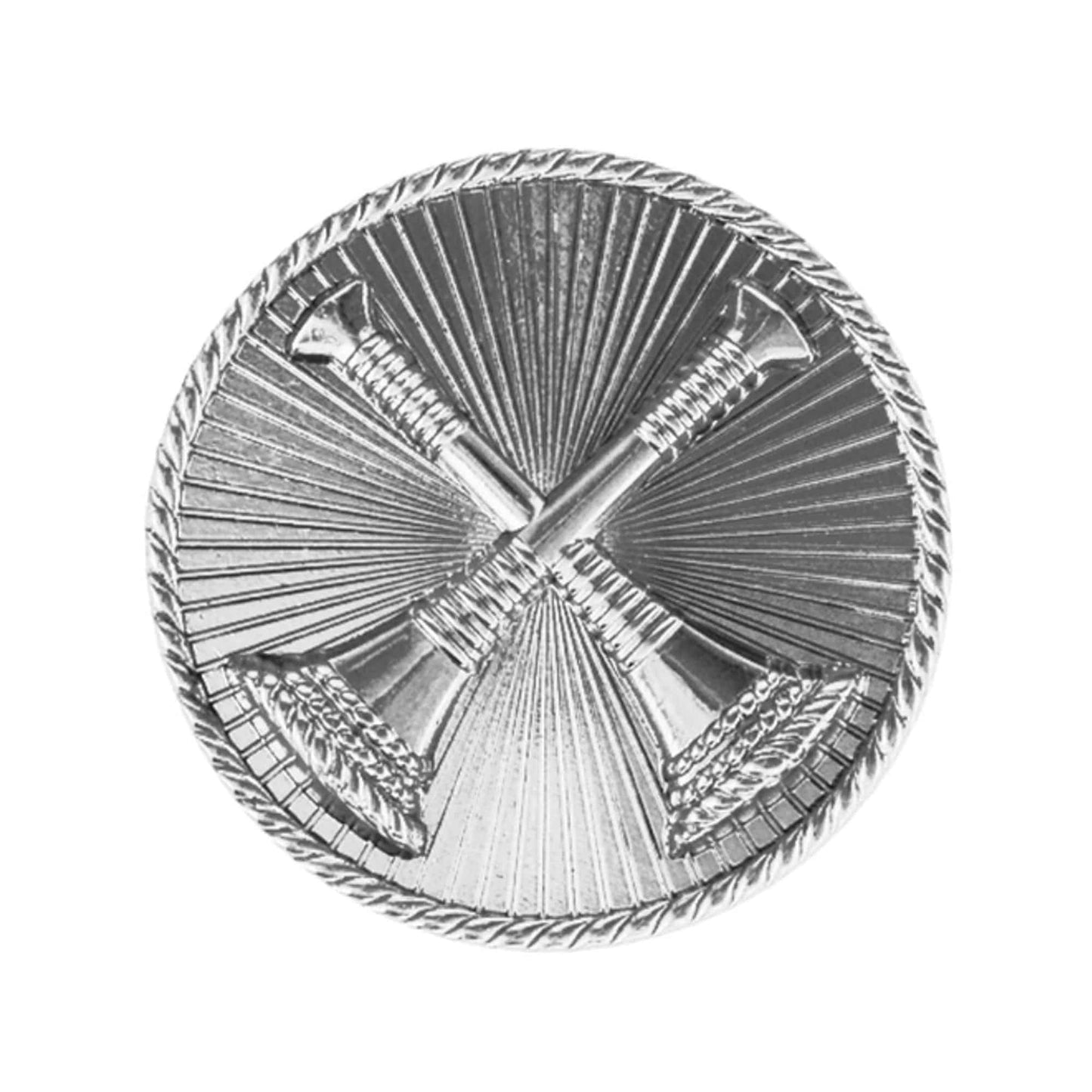 STA-BRITE® Captain 2 crossed bugles 2 post nickel 15/16" - Sta-Brite Insignia Inc.
