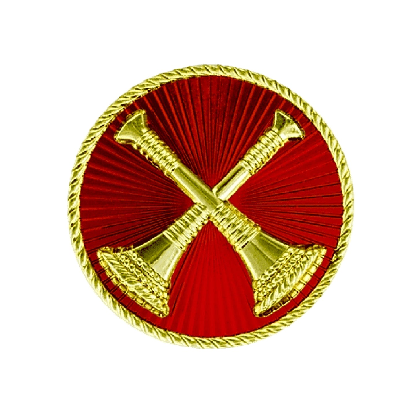 Sta-brite® Captain 2 crossed bugles 2 post red with gold 15/16" - Sta-Brite Insignia Inc.