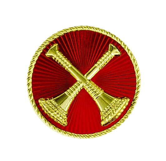 Sta-brite® Captain 2 crossed bugles 2 post red with gold 15/16" - Sta-Brite Insignia Inc.