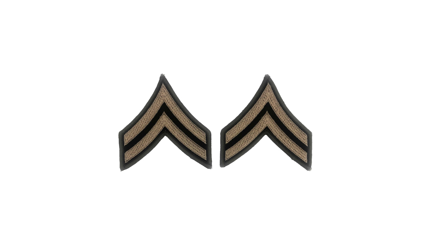 U.S. Army AGSU Army E4 Corporal Chevron Sew-on Rank (male) - Sta-Brite Insignia Inc.