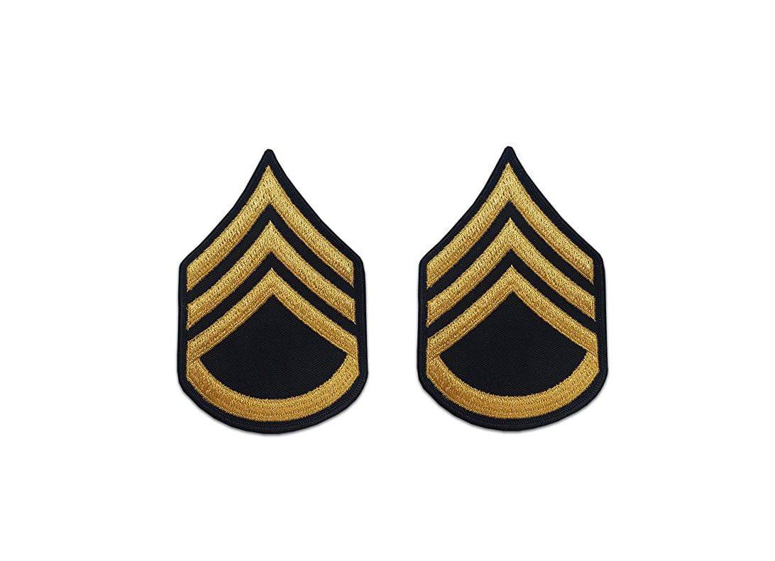 U.S. Army E6 Staff Sergeant Gold on Blue Sew-on - Male (Large) (pair) - Sta-Brite Insignia Inc.