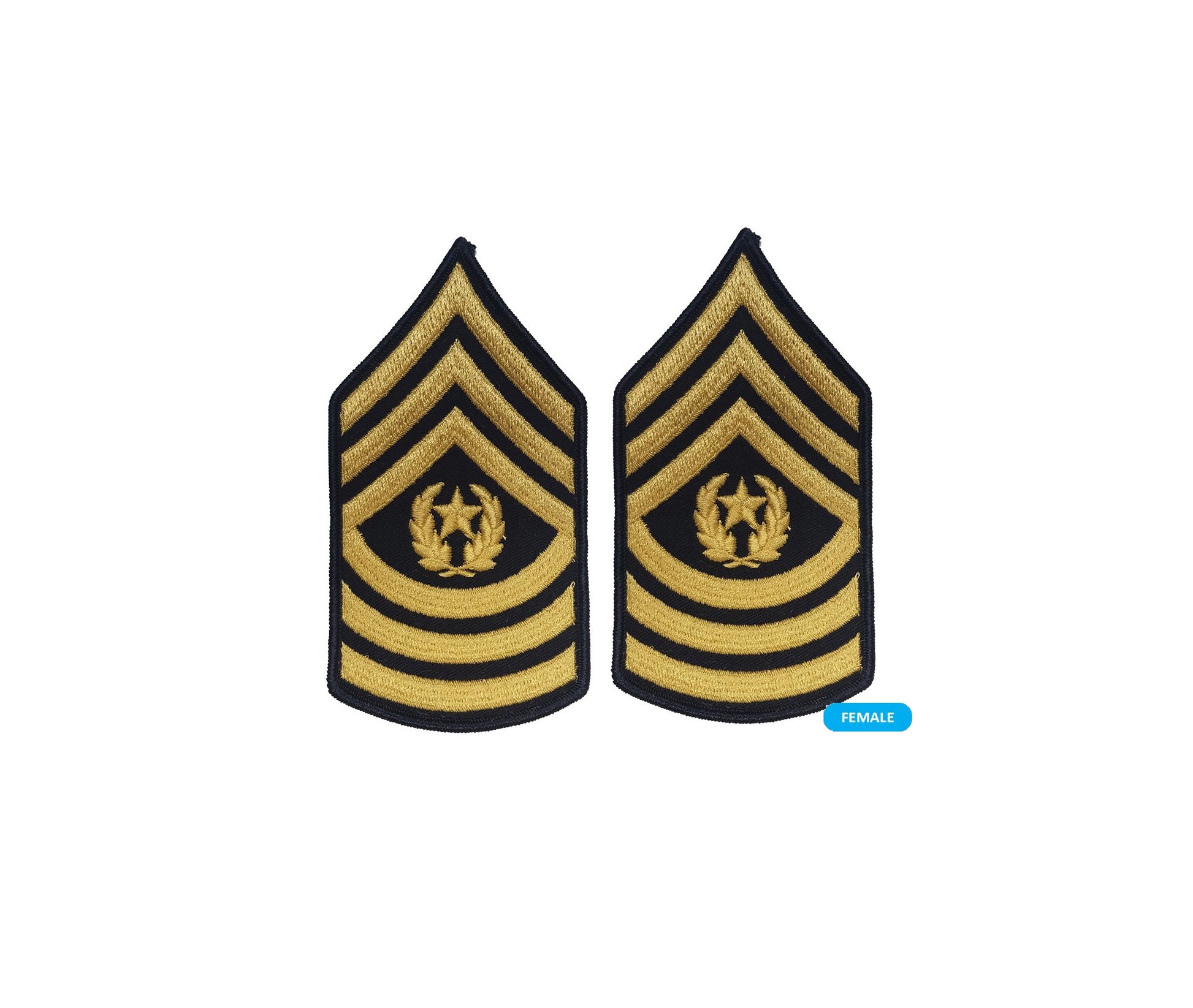 U.S. Army E9 Command Sergeant Major Gold on Blue Sew-on - Small/Female - Sta-Brite Insignia Inc.
