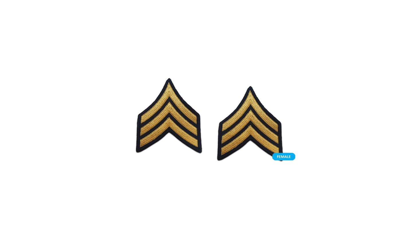 U.S. Army E5 Sergeant Gold on Blue Sew-on - Small/Female - Sta-Brite Insignia Inc.