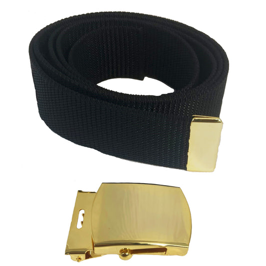 U.S. Army Black Nylon Belt with STA-BRITE® Gold Buckle & Tip Male.