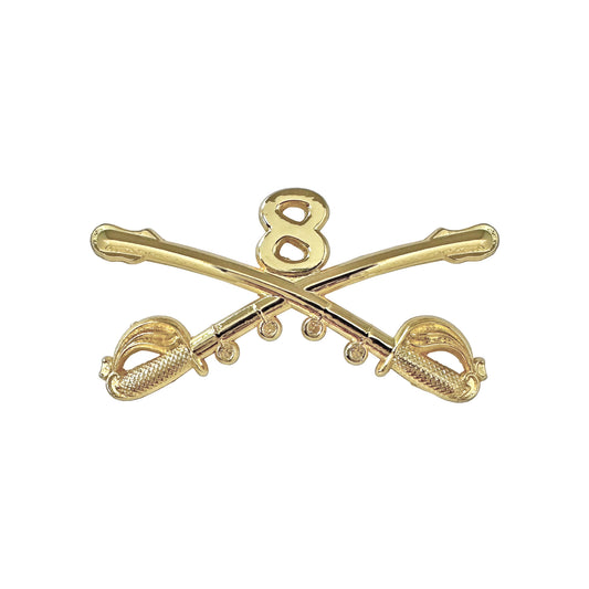U.S. Army Cross Sabres (Cavalry) Hat Pins 2 1/4" x 1" w/ Number 8 (each)