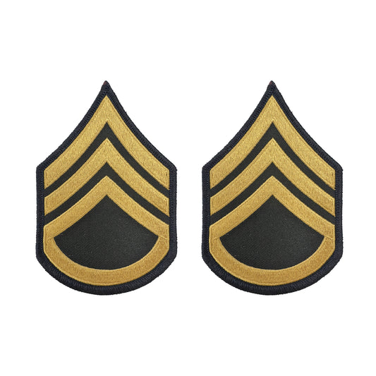 U.S. Army E6 Staff Sergeant Gold on Blue Sew-on - Male (Large) (pair)