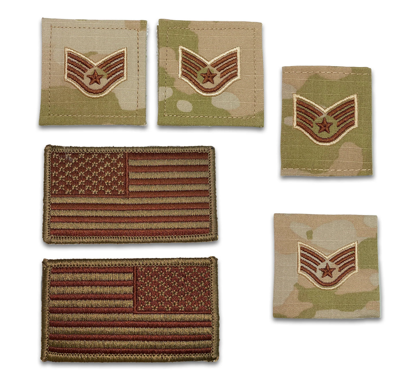 U.S. Air Force Senior Airman Rank and Reverse OCP Spice Brown Flag Bundle