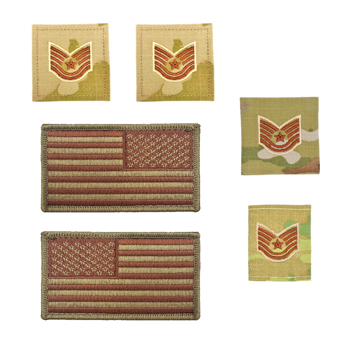 U.S. Air Force Technical Sergeant Rank and Reverse OCP Spice Brown Flag Bundle