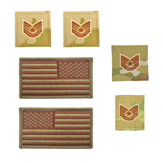 U.S. Air Force Technical Sergeant Rank and Reverse OCP Spice Brown Flag Bundle