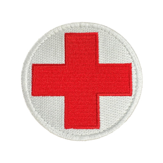 Red Cross Patch Fully Embroidered On White Background (3 inch) With Hook Fastener (each)