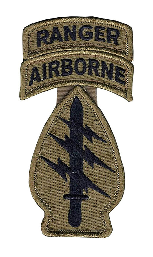 Special Forces OCP Patch with Ranger and Airborne Tab Sewn Together (No Space) with Hook Fastener (each).