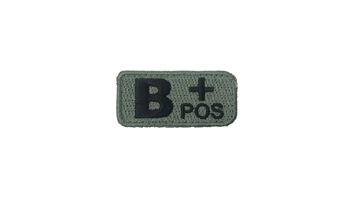 B+ Blood Type Patch Foliage Green with Black Letters W/ Hook Fastener