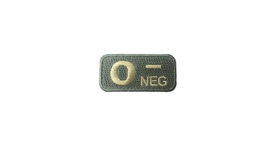 O- Blood Type Patch Foliage Green W/ White Letters W/ Hook Fastener