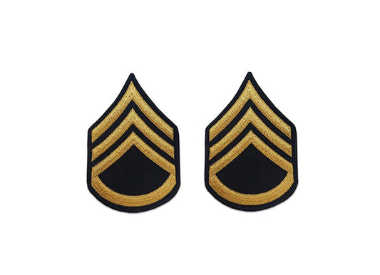 U.S. Army E6 Staff Sergeant Gold on Blue Sew-on - Male (Large) (pair)