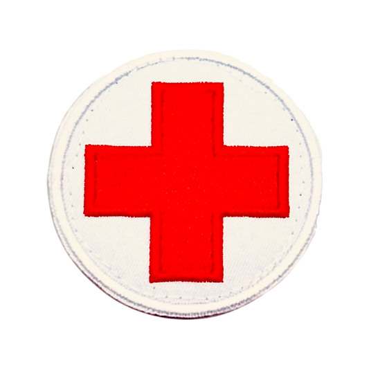 Red Cross Patch Fully Embroidered On White Background (3 inch) With Hook Fastener (each)